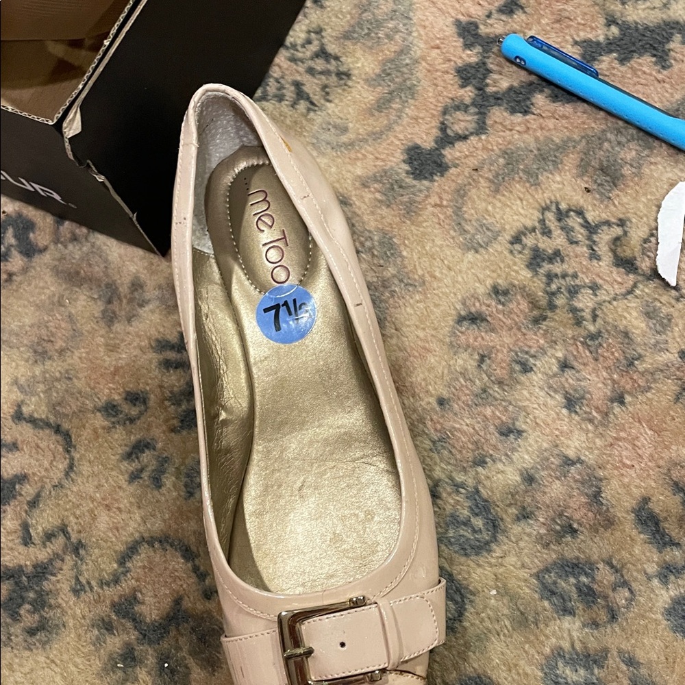Beige Buckle Flats